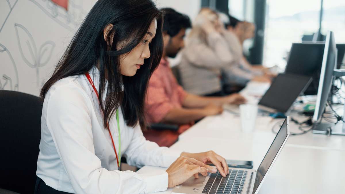 People working on PCs in an office